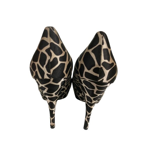 Michael selena women size 7 Black Beige Giraffe Print bejeweled Peep-Toe Heels - Picture 3 of 7
